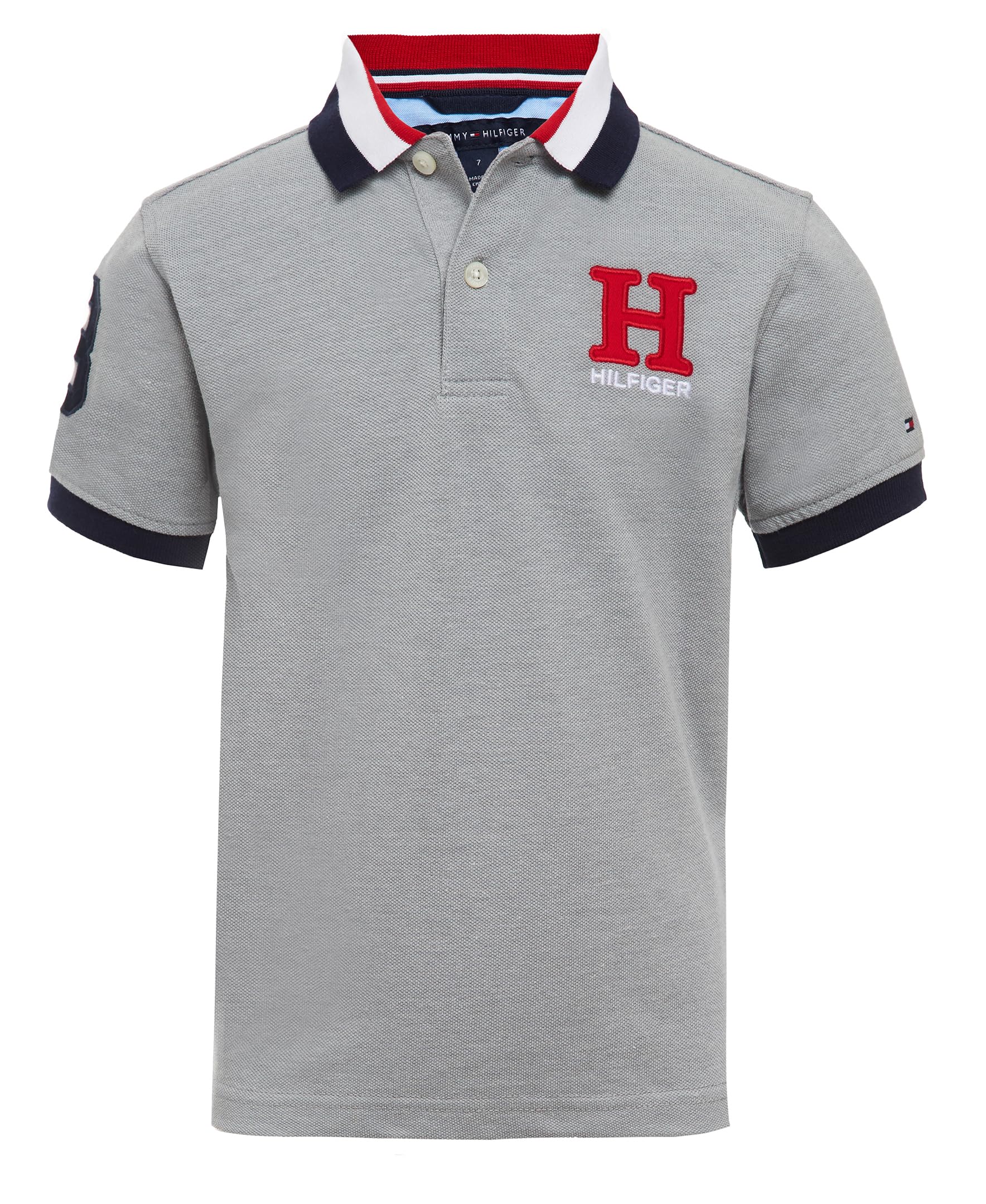 Tommy Hilfiger Boys' Short Sleeve Premium Pique Polo Shirt, Button Closure, Soft & Comfortable